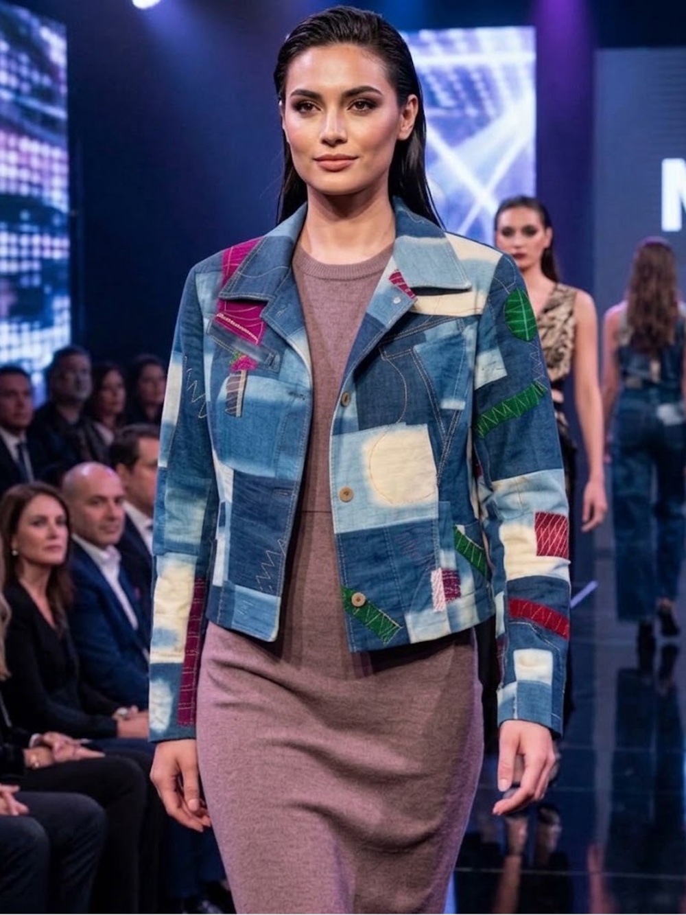 Luxury Ralph Lauren collection Patchwork Denim Jacket with Multicolor Stitching
